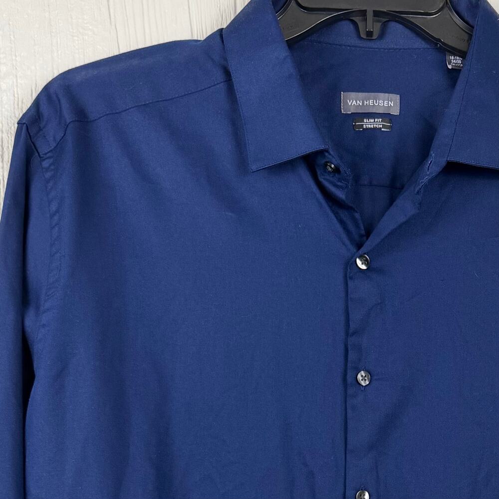 Van Heusen button up shirt men’s 2XL slim fit long sleeve blue. Beautiful shirt! - Picture 3 of 7
